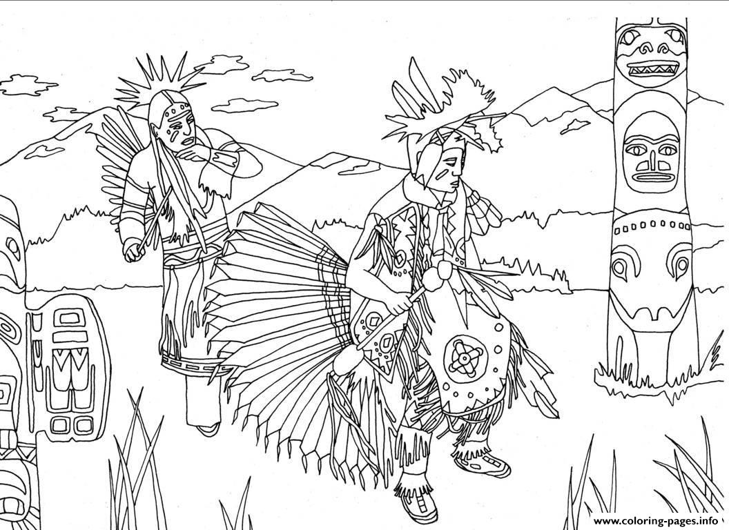 Adult Native Americans Indians Danse Totem By Marion C coloring