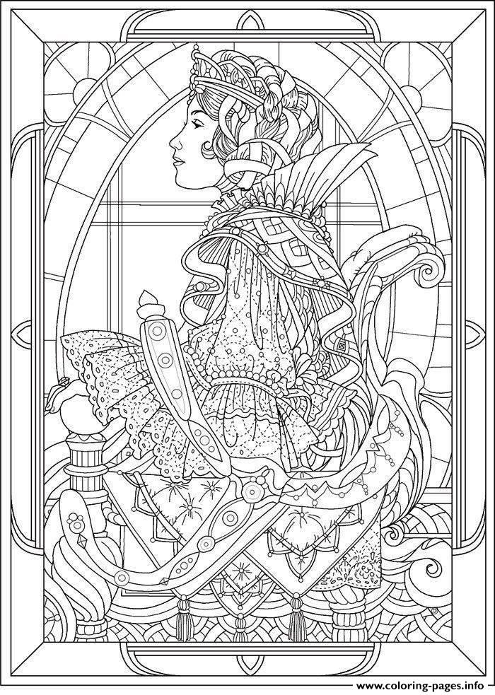 Adult Queen Art Nouveau Style coloring