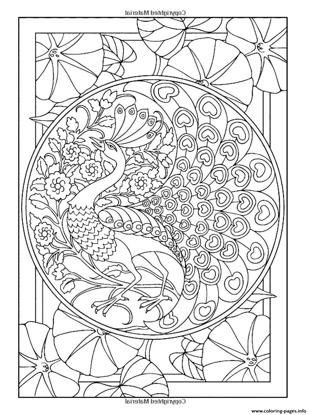 Adult Art Nouveau Style Peacock Coloring Pages Printable