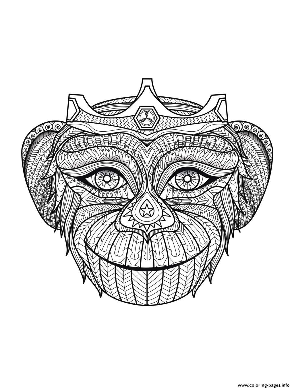 Adult Africa Monkey Head Coloring Page Printable