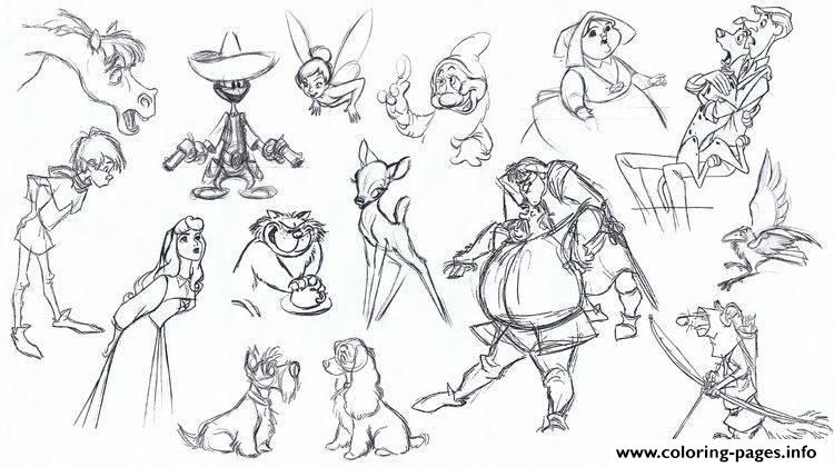 Adult Disney Sketches Various Characters 1 coloring