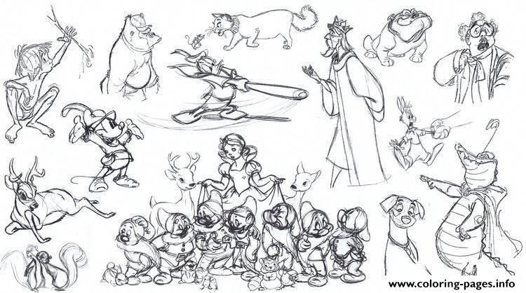 Adult Disney Sketches Various Characters 2 coloring