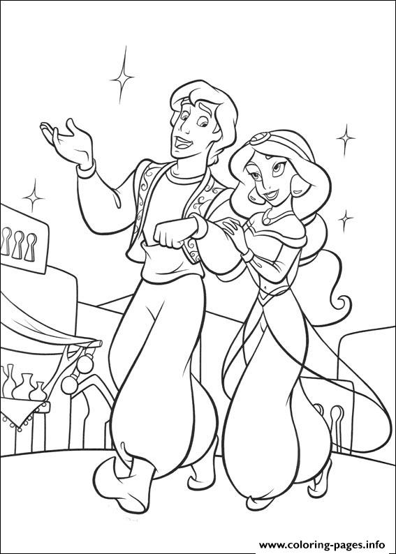 Aladdin And Jasmine Walking Down Town Disney Coloring Pages3635 coloring
