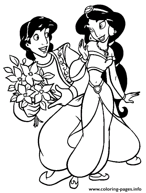 Aladdin Gives Jasmine Flowers Disney Coloring Pages14a4 coloring