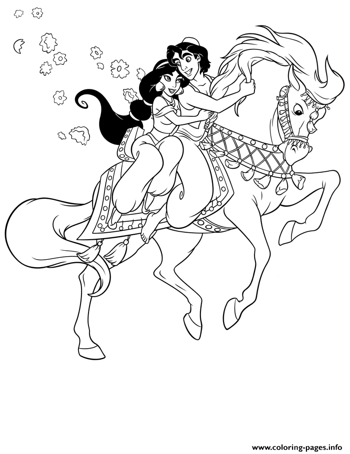 Aladdin And Jasmine Rides Huge Horse Disney Coloring Pagesfae0 coloring