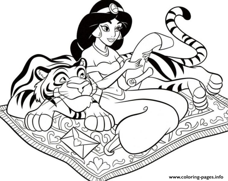 Jasmine Laying On Her Pet Disney Princess S7e43 coloring
