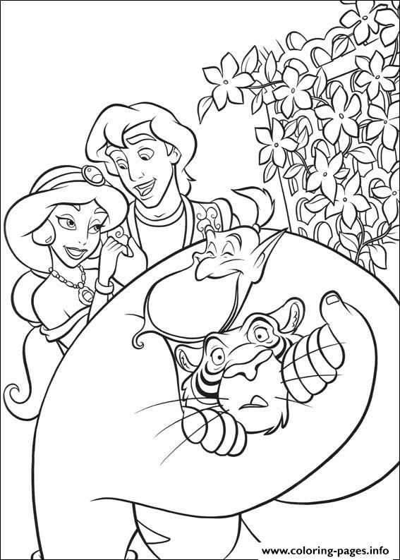The Genie Hugs Tiger Disney Coloring Pagesfa03 coloring