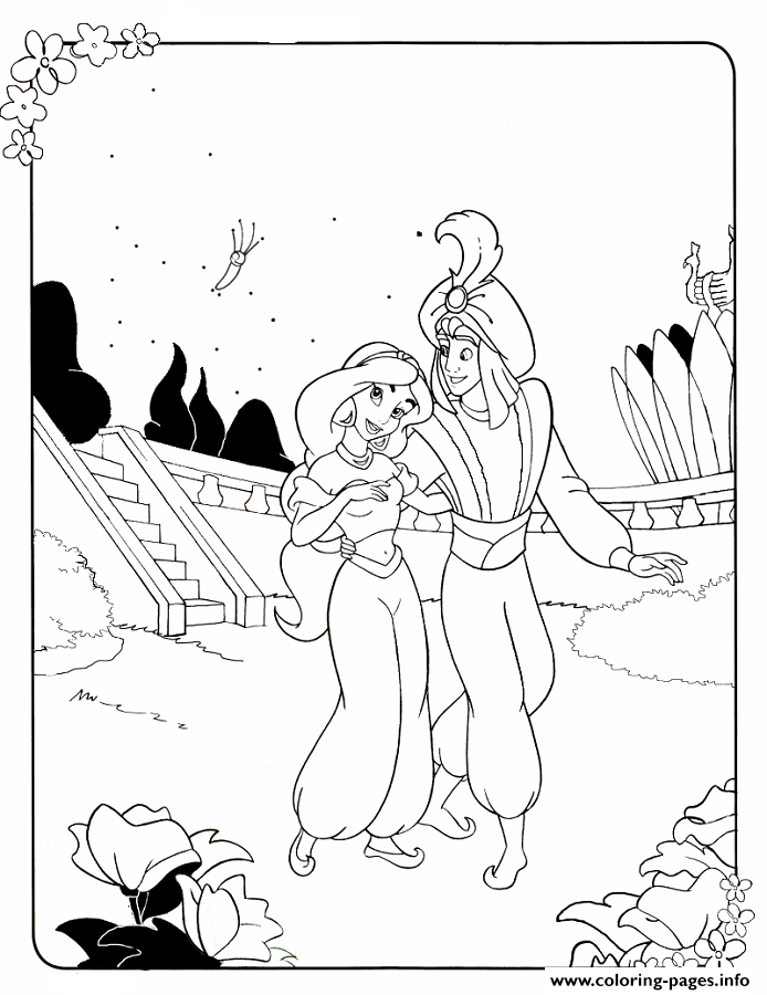 Aladdin And Jasmine Walking At Night Disney Princess Coloring Pages5bec coloring
