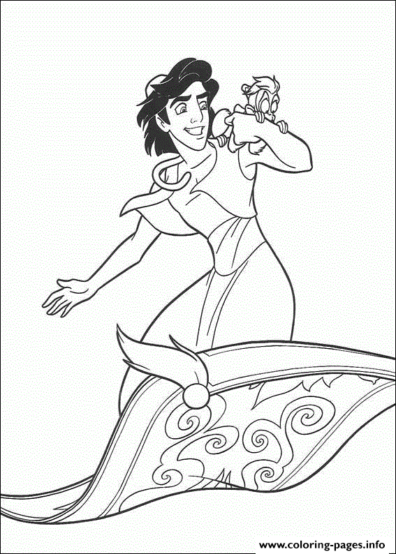 Aladdin And Abu On Flying Carpet Disney Coloring Pages08a0 coloring