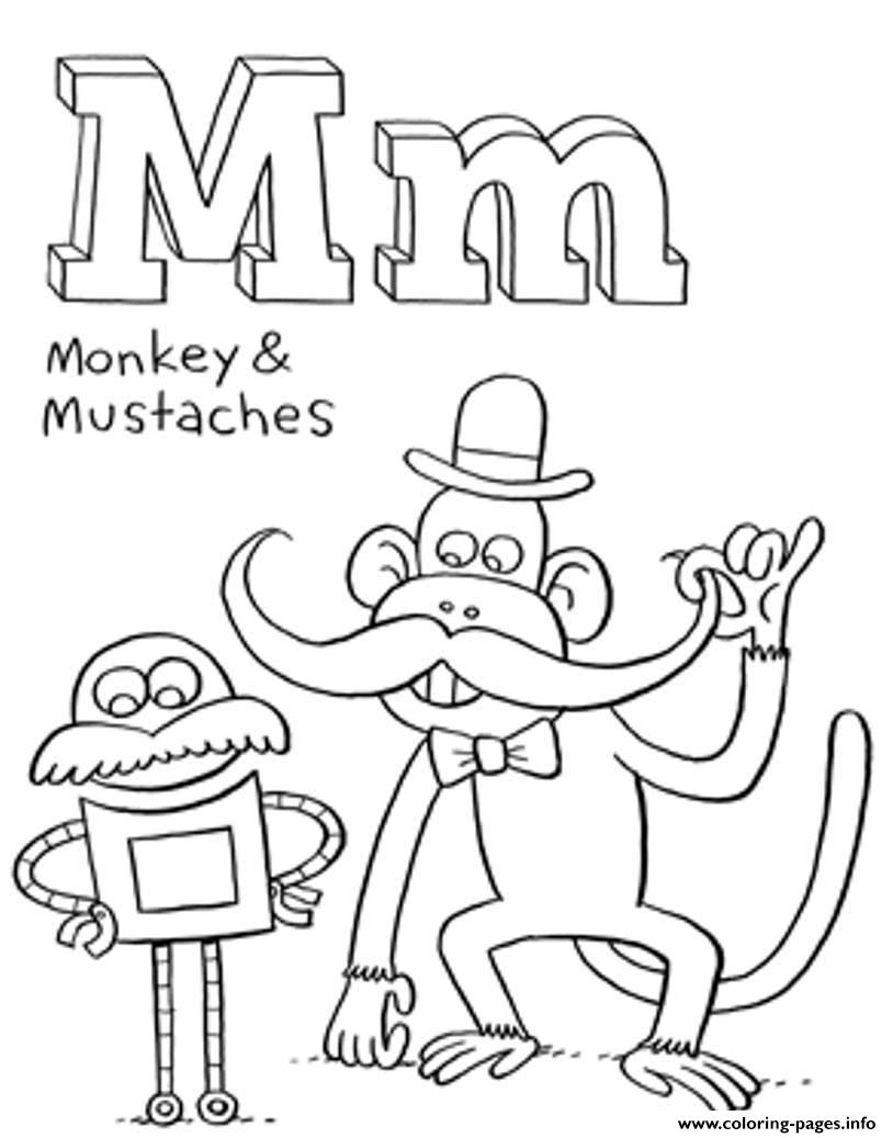 Download Mustaches And Monkey Free Alphabet Sdae2 Coloring Pages Printable