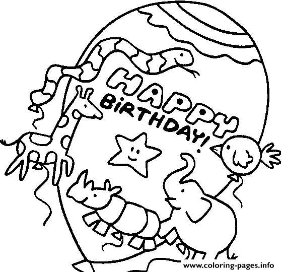 Animals Happy Birthday Balloons S10f8 coloring