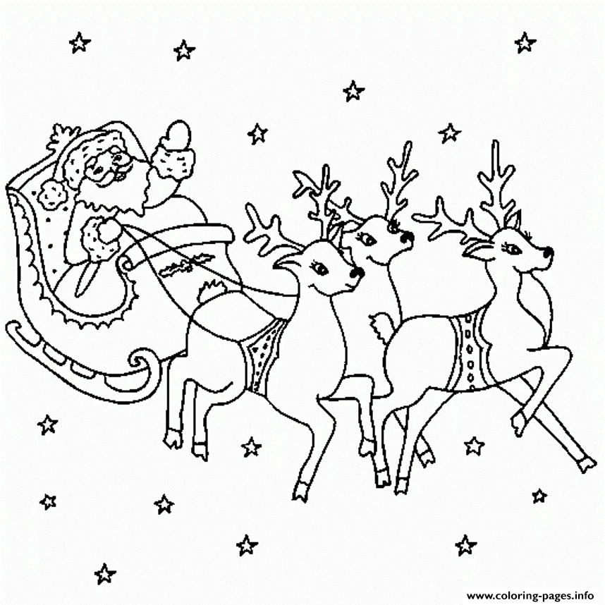 Santa Flying With Reindeer Sded7 coloring