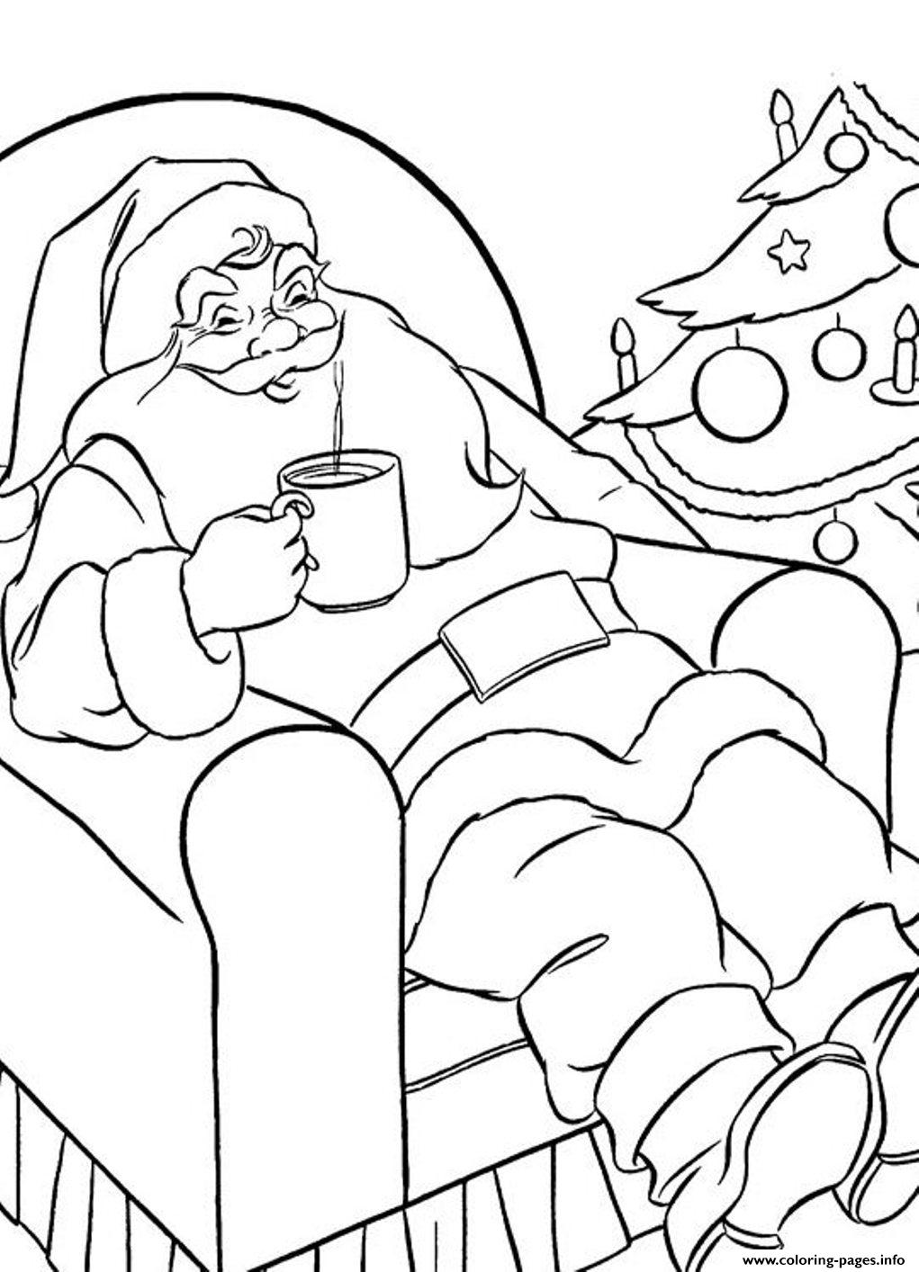Coloring Pages Of Santa Enjoying His Hot Chocolatebc1c coloring