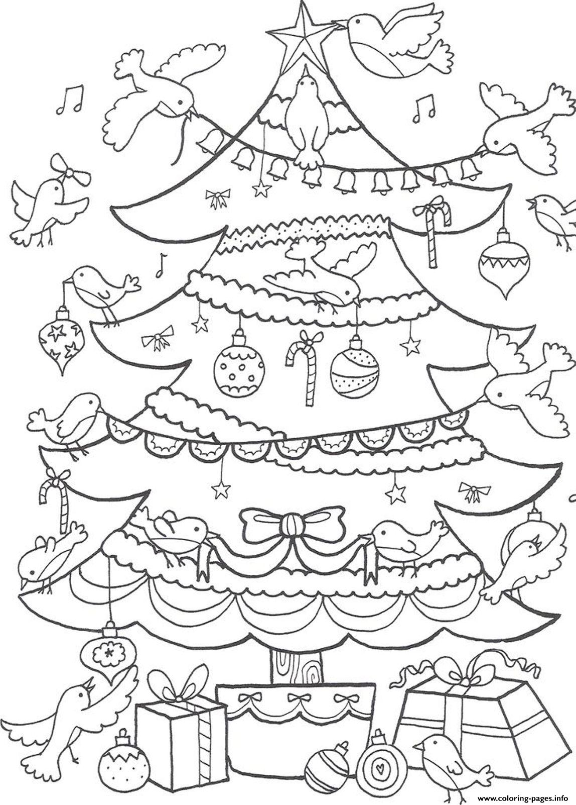 Birds Decorating Christmas Tree D806 coloring