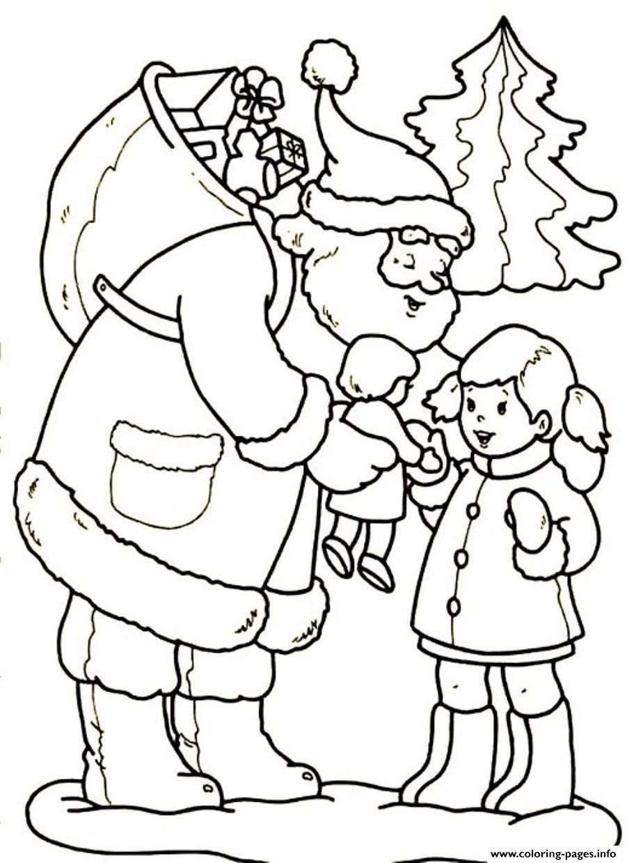 Santa Gives A Girl Beautiful Doll Christmas 3557 coloring