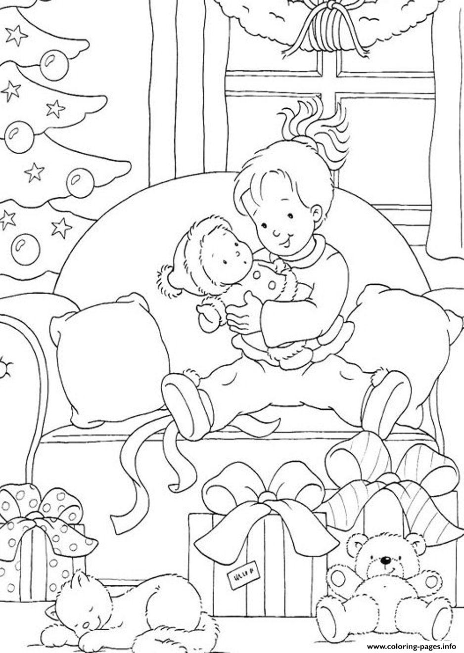 Printable S Christmas Kid And Her Presentsc9ad coloring