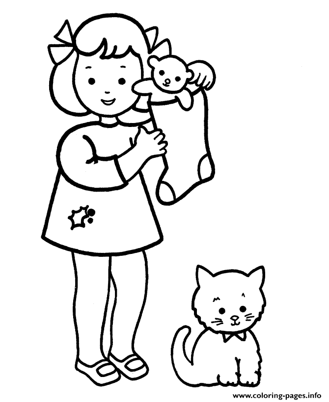 Christmas Girl S And Cat6823 coloring
