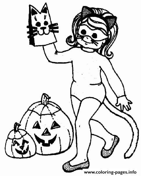 Pumpkin And Costume Girl Halloween Scf8c coloring