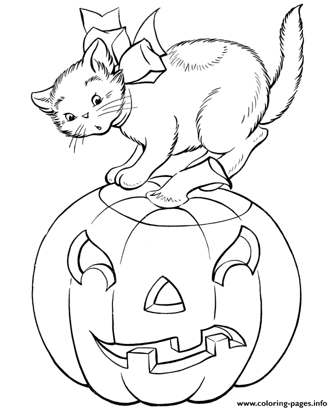 Halloween S Cat And Pumpkincf6f coloring