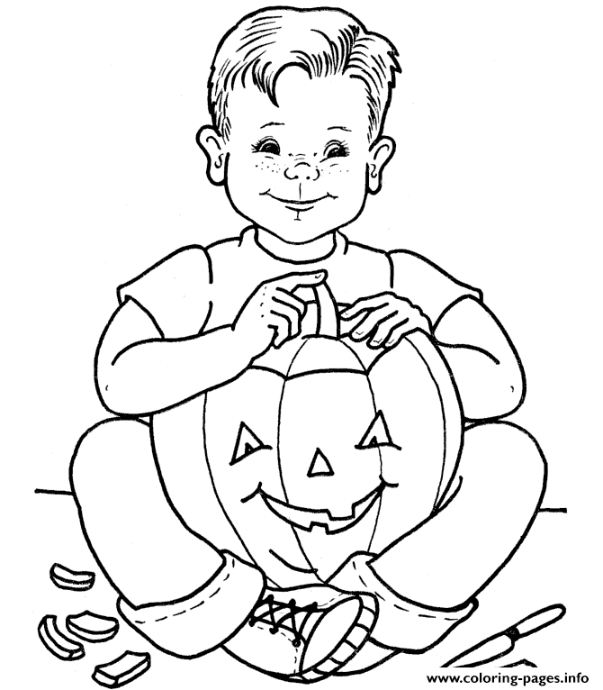 Kid Carving Halloween Pumpkin Coloring Sheets Printable051c coloring