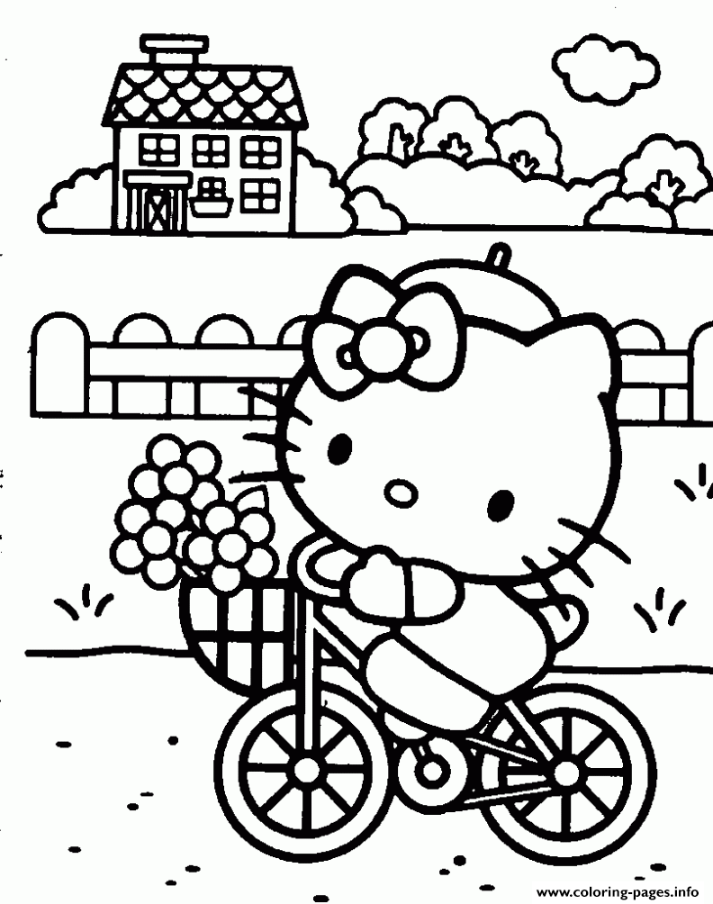 Hello Kitty Riding Bicycle Ef46 coloring