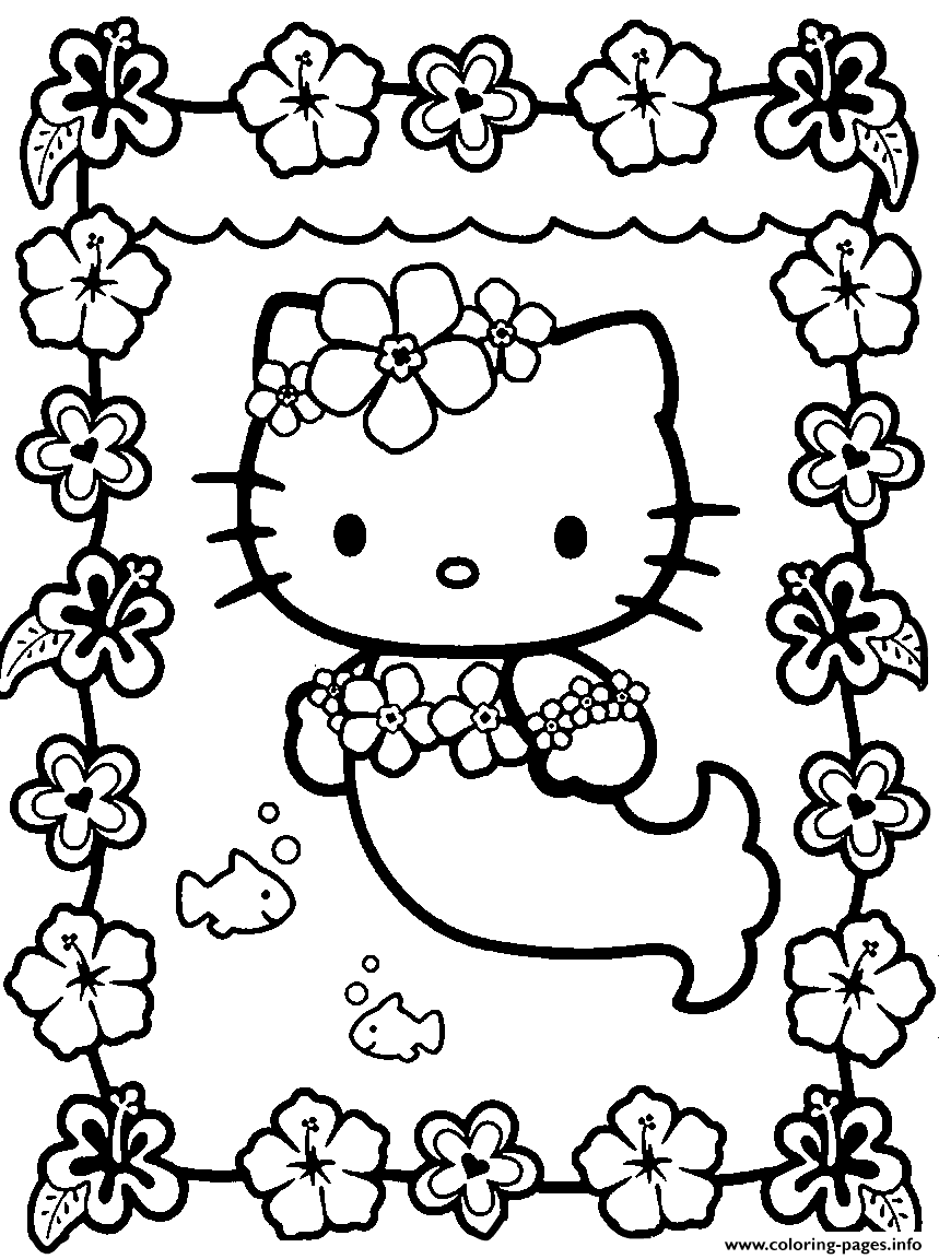 mermaid hello kitty coloring pages