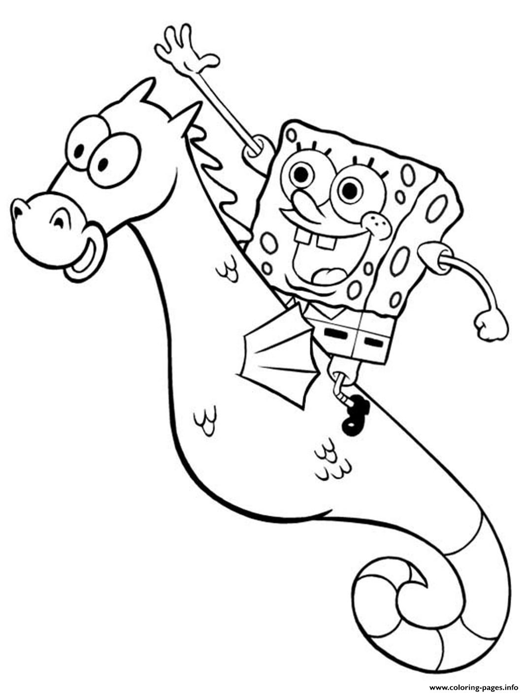 Cartoon Spongebob Riding Seahorse Bc7c Coloring Page Printable