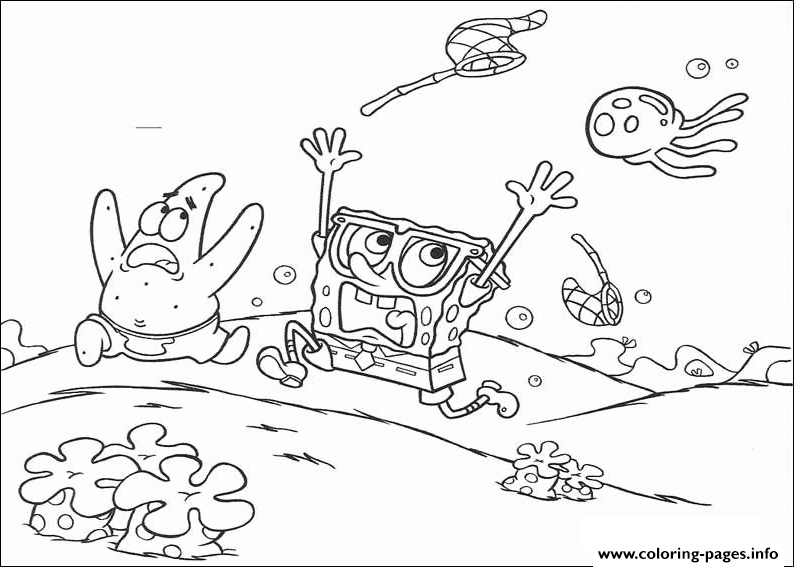 Spongebob Chased By Jelly Fish Coloring Page8375 Coloring page Printable
