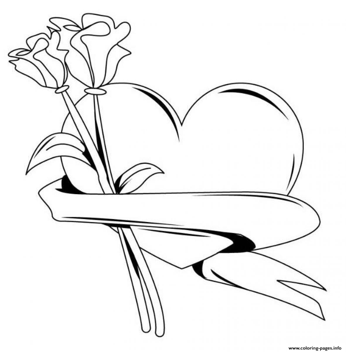 Heart With Roses Valentines S516b Coloring Page Printable