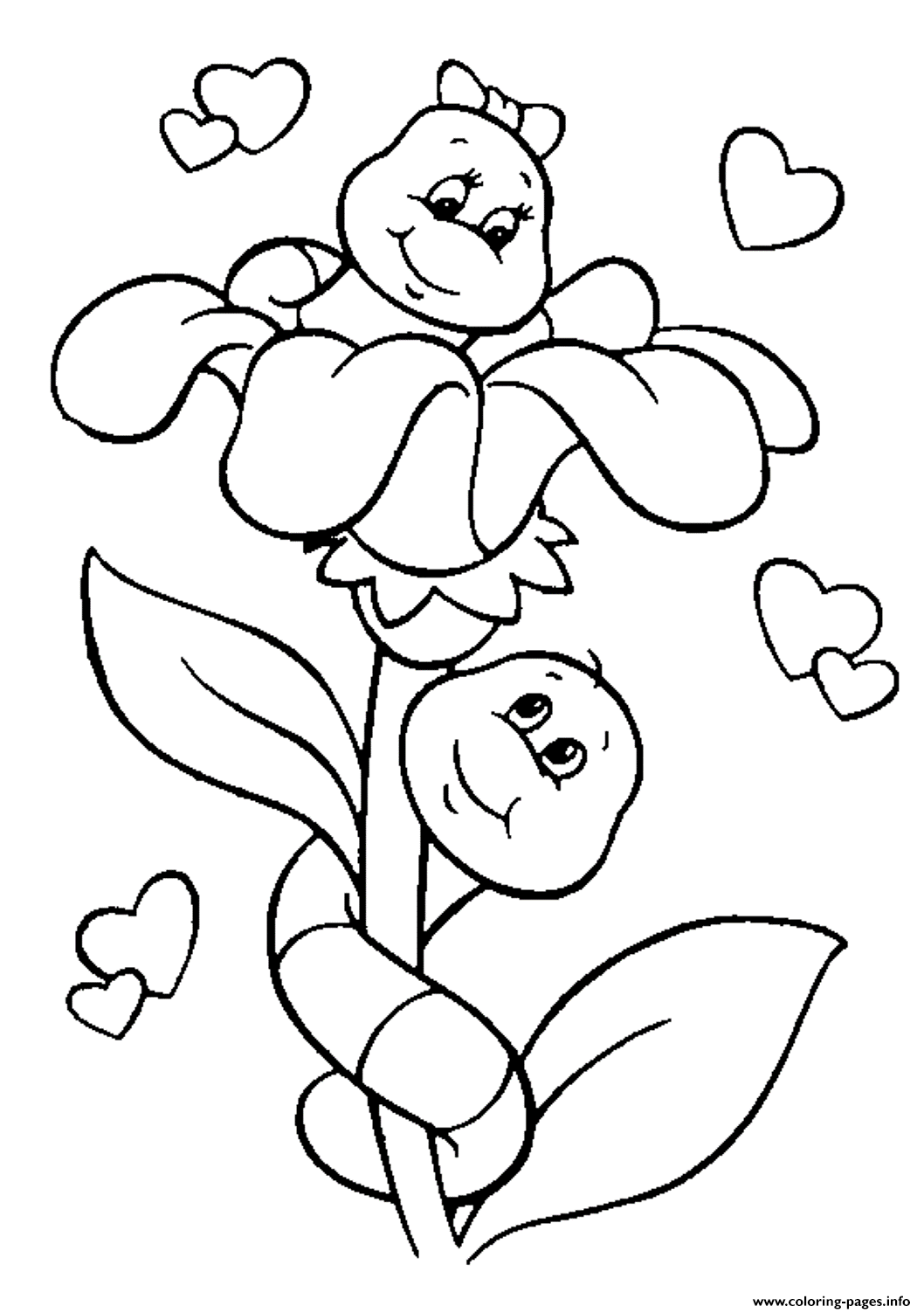Flower And Caterpillar In Love Valentine S9195 coloring