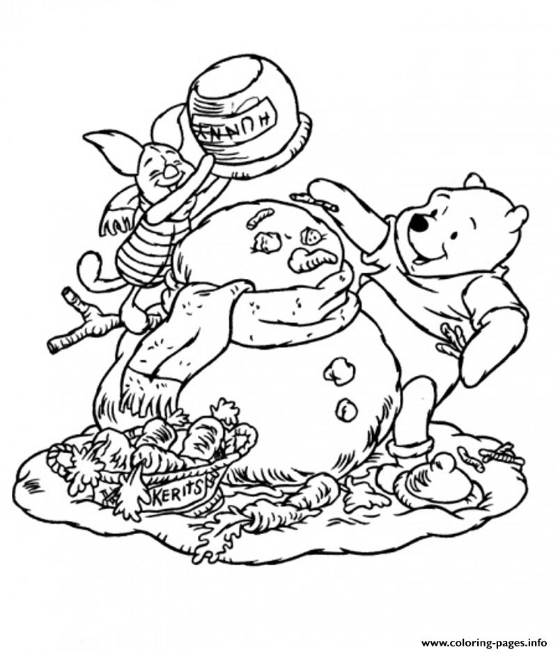 Winter  Pooh And Piglet Making Snowmanb999 coloring