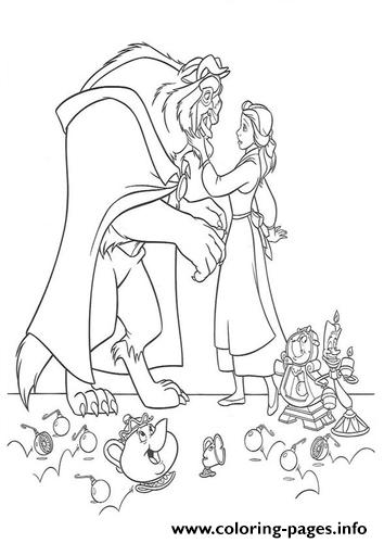 Belle Touches Beast Slowly Disney Princess F326 coloring