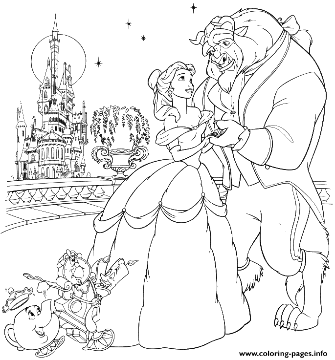 Belle And Beast In A Beautiful Night Disney Princess F430 coloring