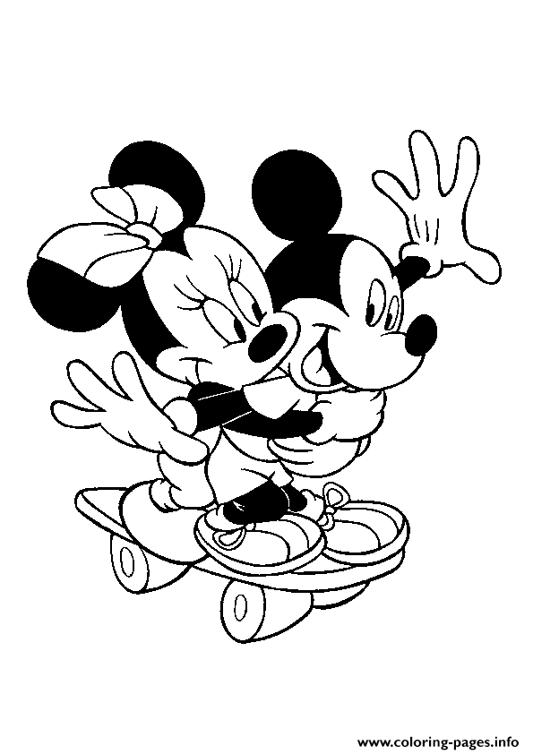 Minnie And Mickey On Skate Coloring Board Page1108 Coloring Pages Printable