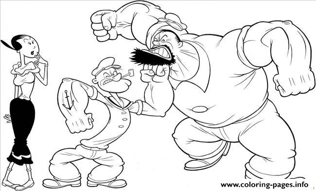 Popeye Punching Bluto E195 Coloring Pages Printable