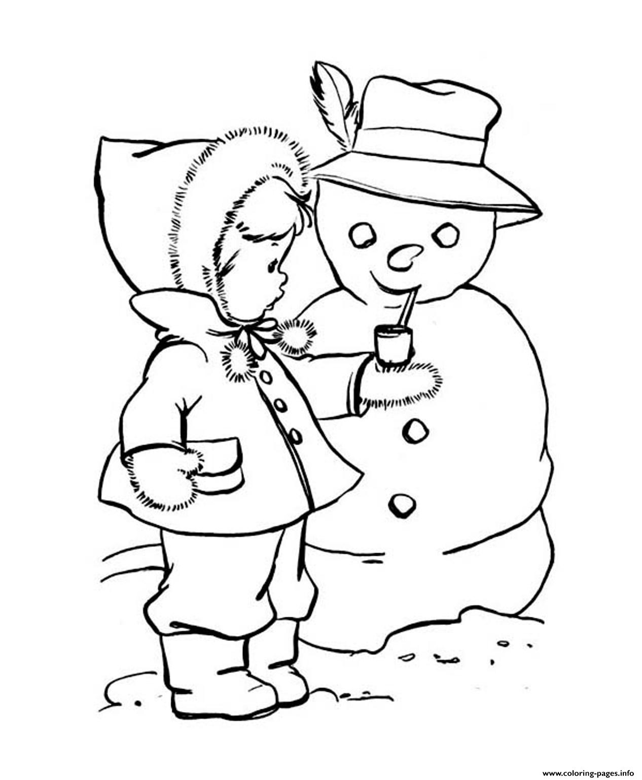 Coloring Pages Winter Cute Kid Putting A Pipe On Snowmanaca6 Coloring ...