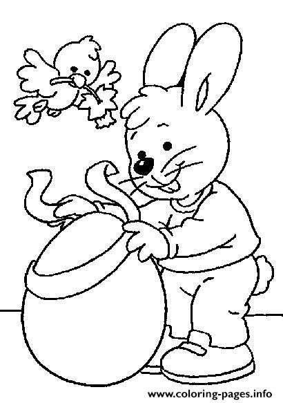 Cute Easter S Bunny And Bird Decorating Together85c1 coloring