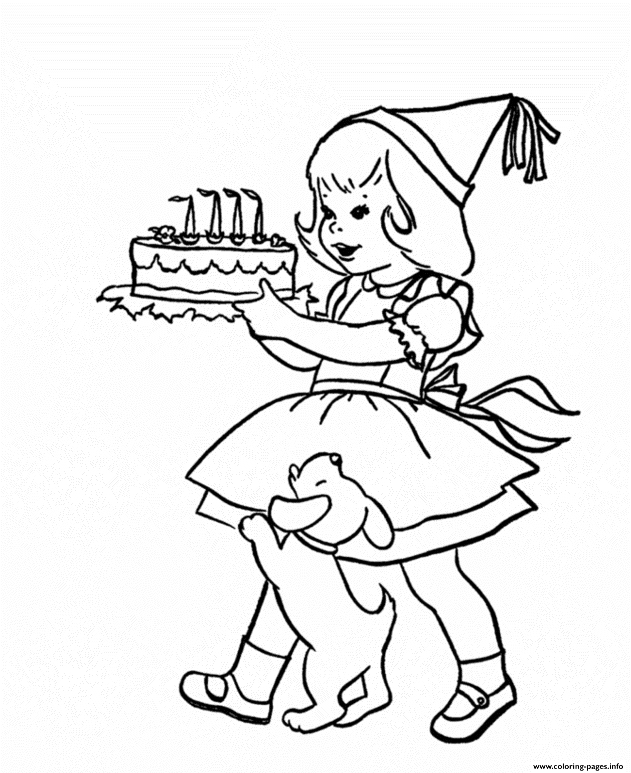 Girl And Birthday Cake F2b1 coloring