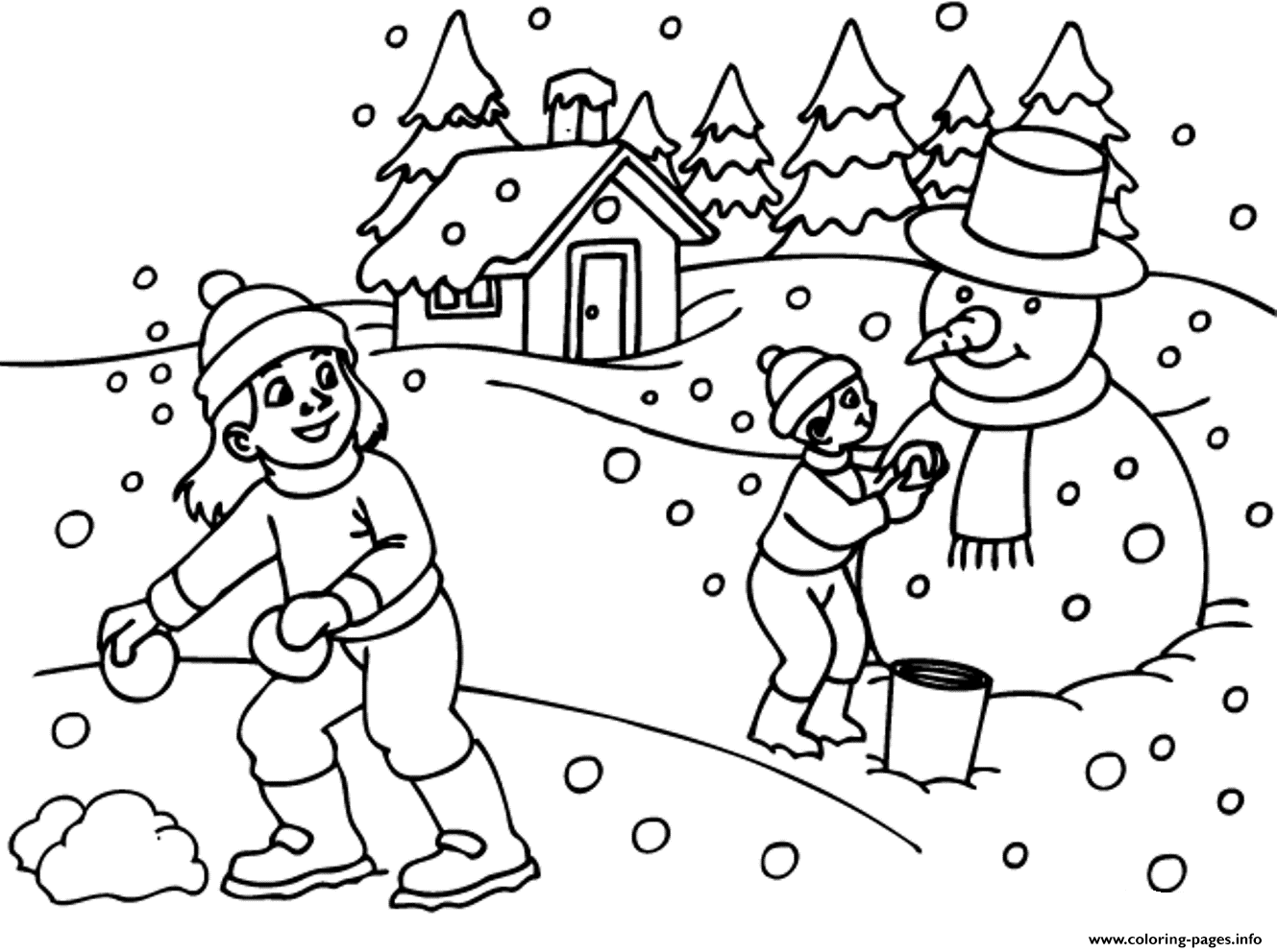 Playing Snow In The Winter S Printable8b0f coloring