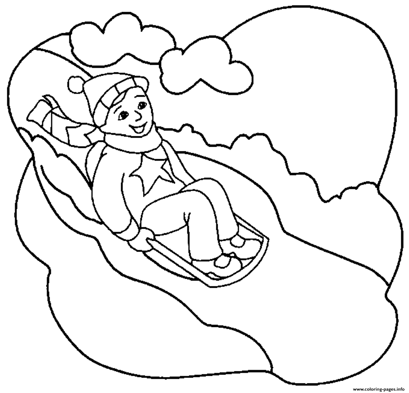 Playing Sled In The Winter S1b7a Coloring page Printable