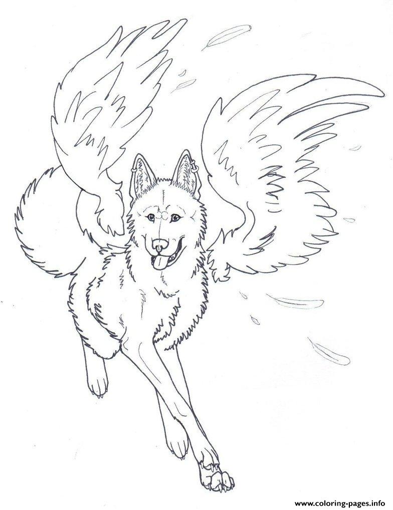 Download Winged Wolf Angel Coloring Pages Printable