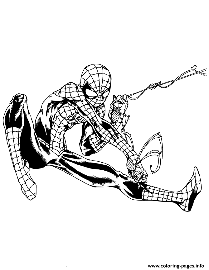 Spider Man Swinging Web Colouring Page coloring