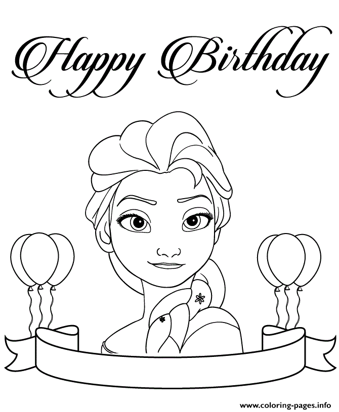 Elsa And Birthday Ribbon Colouring Page coloring