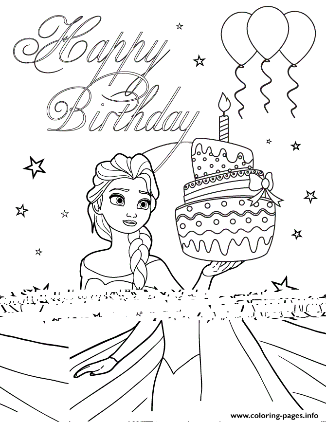 Elsa And Birthday Cake Colouring Page coloring