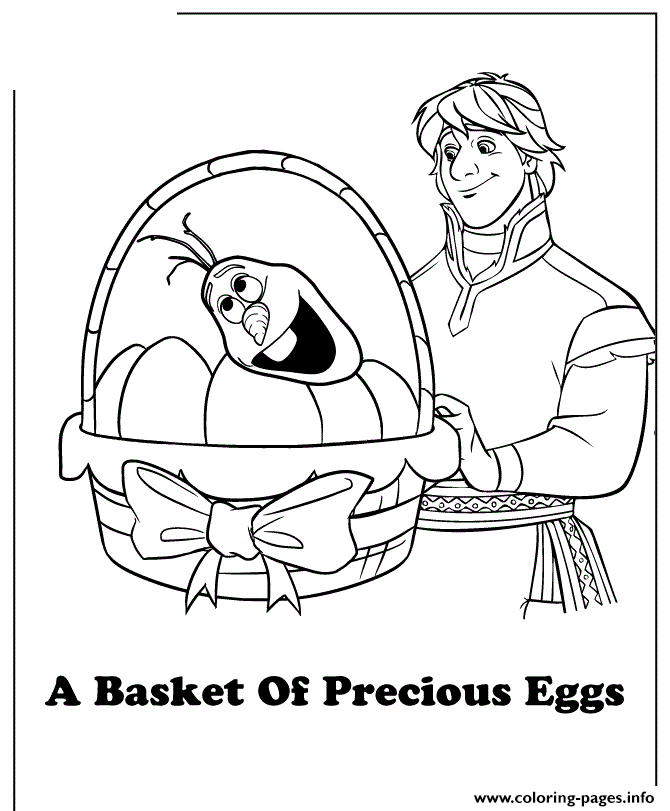 Kristoff Easter Basket With Eggs And Olafs Head Colouring Page coloring