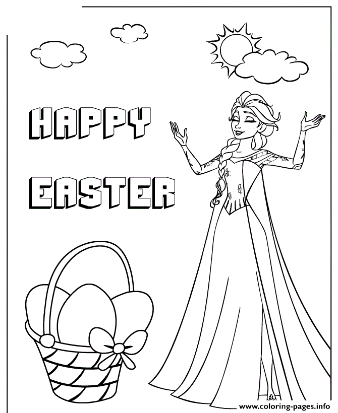 Elsa And Easter Basket Colouring Page coloring