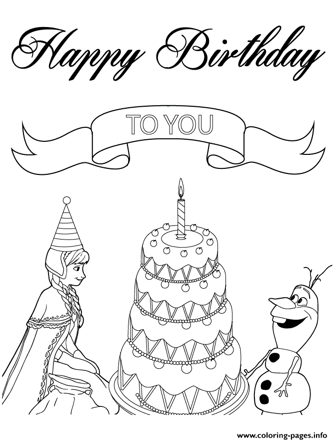Olaf And Anna With 4 Layer Cake Colouring Page coloring