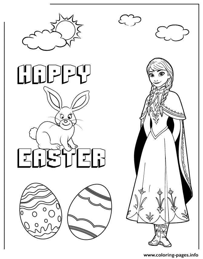 Disneys Frozen Anna And Easter Bunny Colouring Page coloring