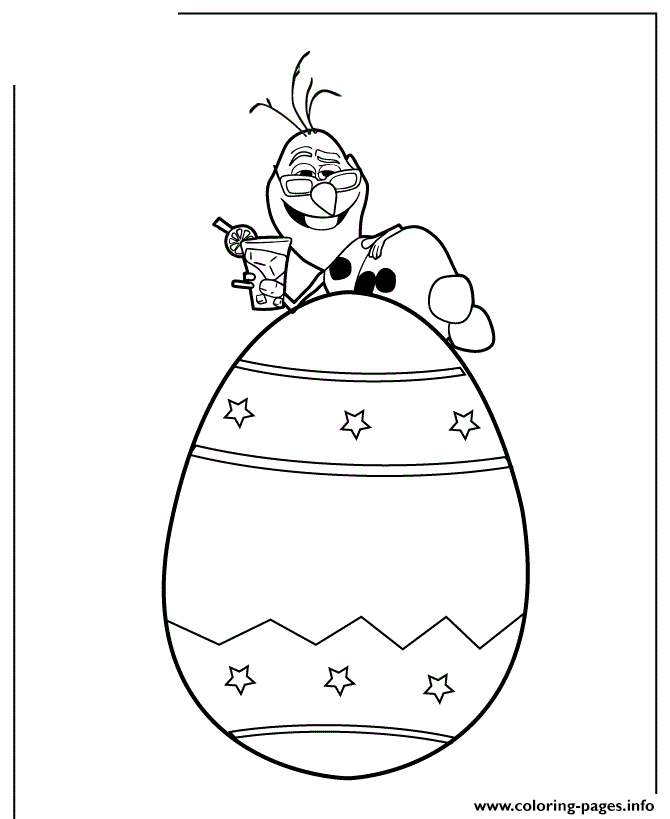 Frozen Snowman Olaf On Top Of Easter Egg Colouring Page coloring