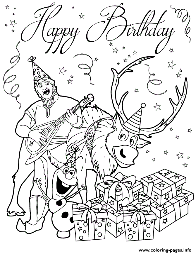 Kristoff Sven And Olaf Having Bday Party Colouring Page coloring